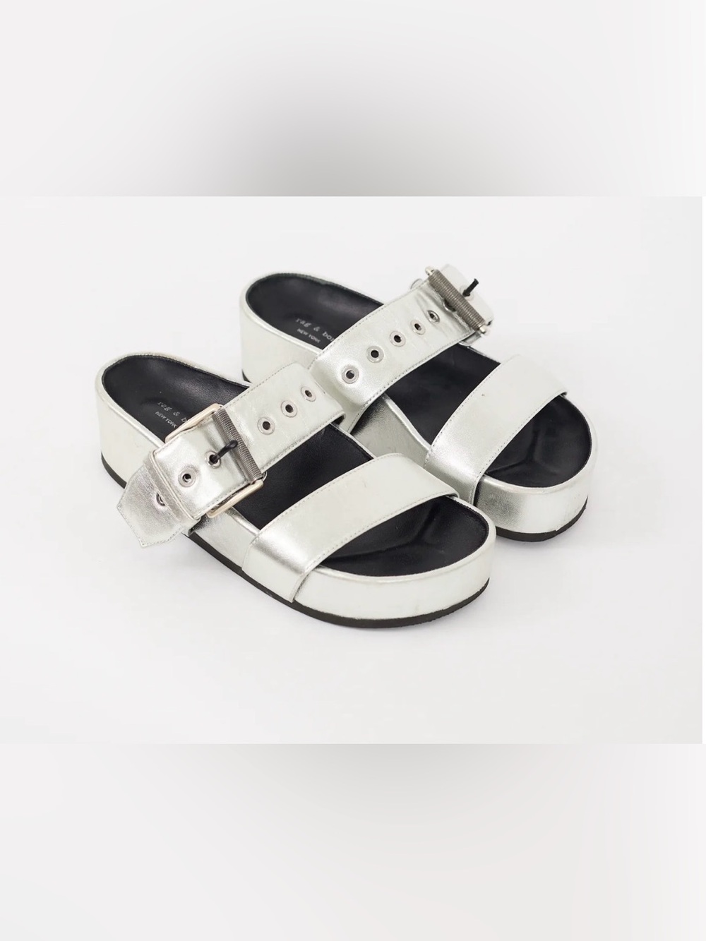 Rag & Bone Evan Metallic Platform Sandals Silver Size EU-38 US-8